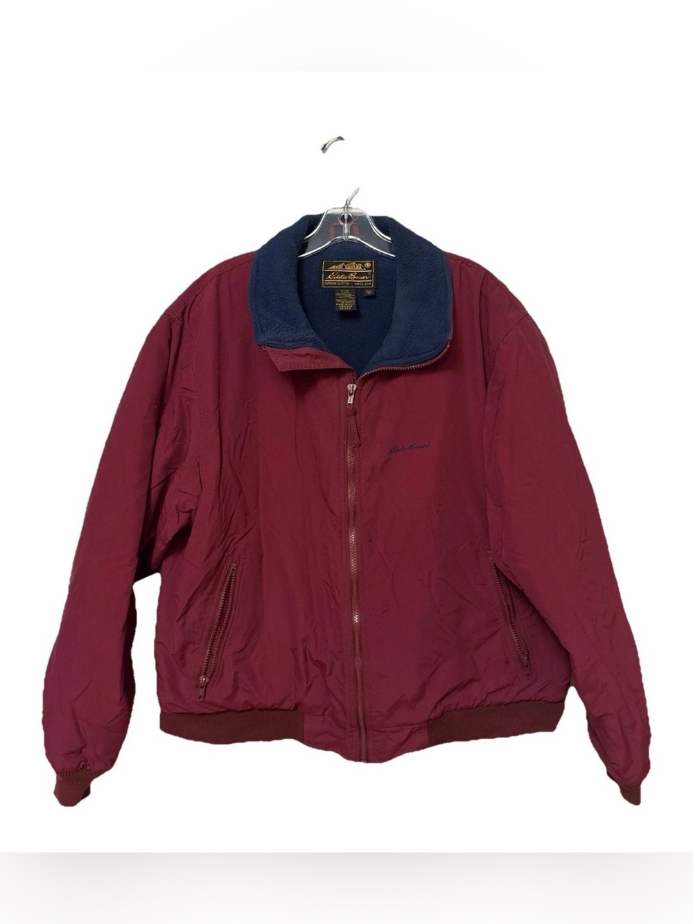 Vintage Eddie Bauer Men L Windfoil Jacket Polartec Fleece Lined Maroon USA MADE